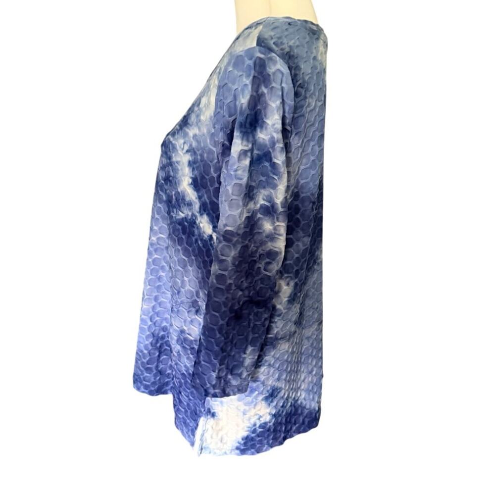 LOGO Lori Goldstein 3/4 Sleeve Blue White Top Size Small - Picture 3 of 3